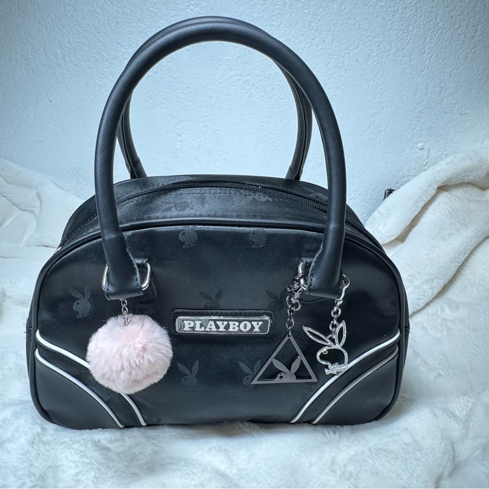PLAYBOY Black Satchel with Pink Charm